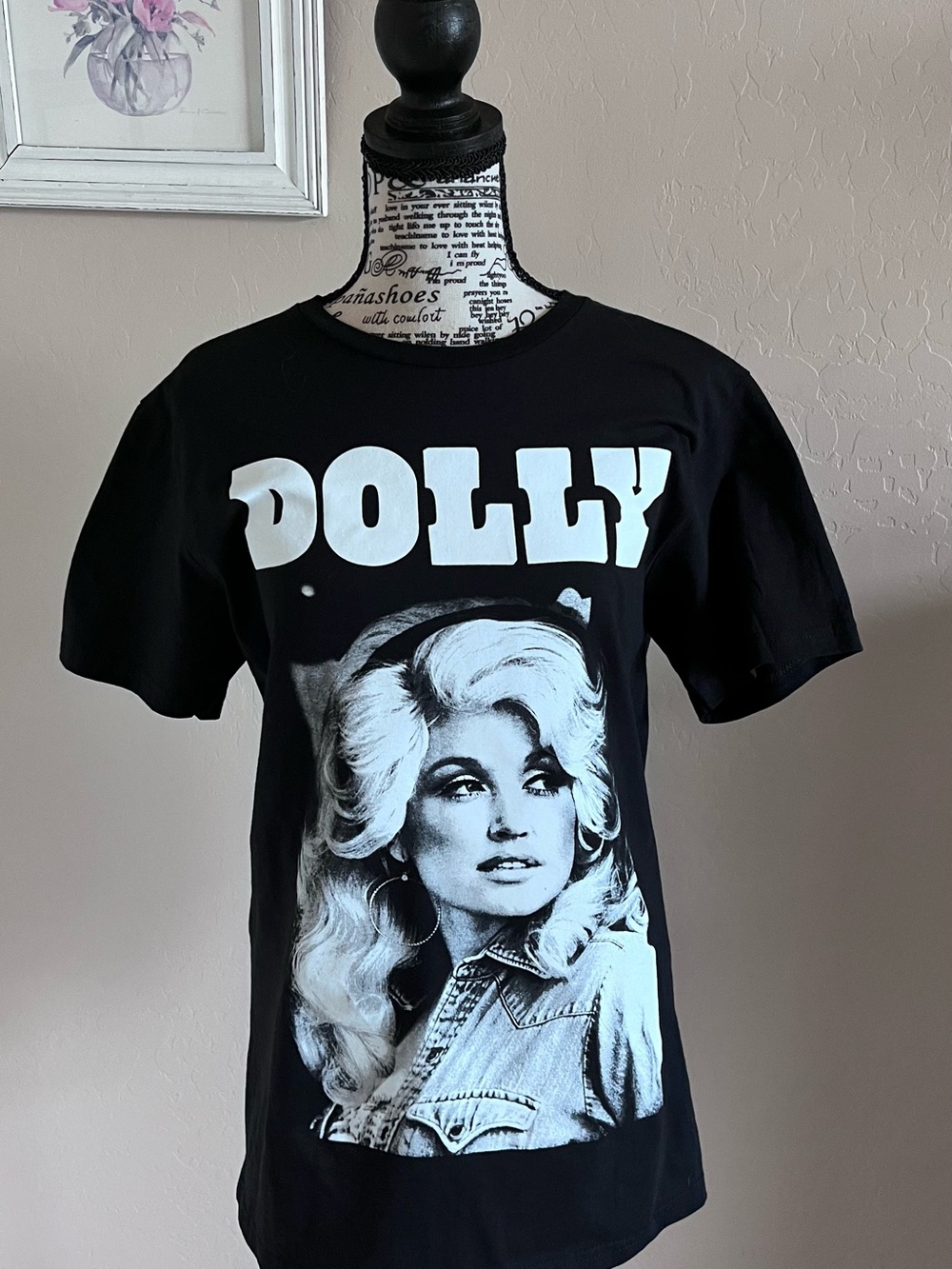 Dolly Parton Black Graphic Short Sleeve Tee with Retro Portrait